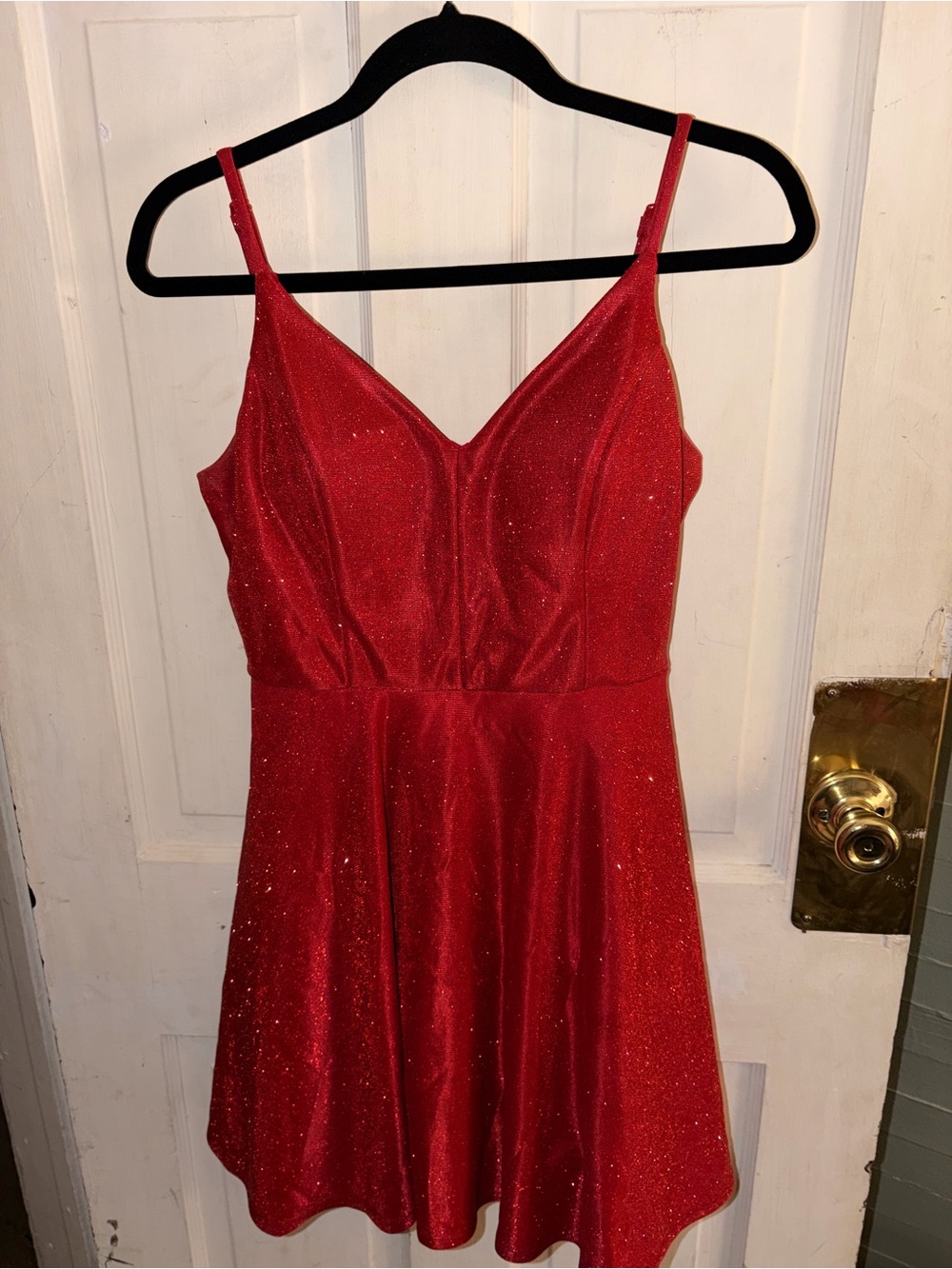 City Studio Sparkling Red V-Neck Spaghetti Strap Prom Dress